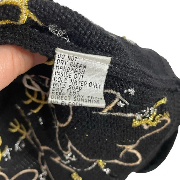 VINTAGE 90s Jack B Quick Ugly Bedazzled Christmas Cardigan Sweater Black Size M - Picture 10 of 14